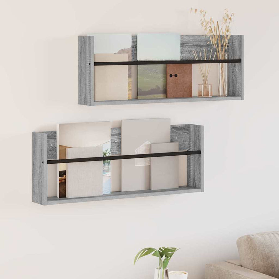 Tijdschrift Rek 2 Pcs Bewerkt Hout 80 x 12 x 30 cm Grijs sonoma