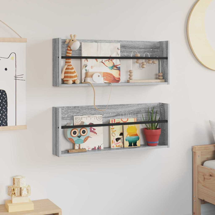 Tijdschrift Rek 2 Pcs Bewerkt Hout 80 x 12 x 30 cm Grijs sonoma