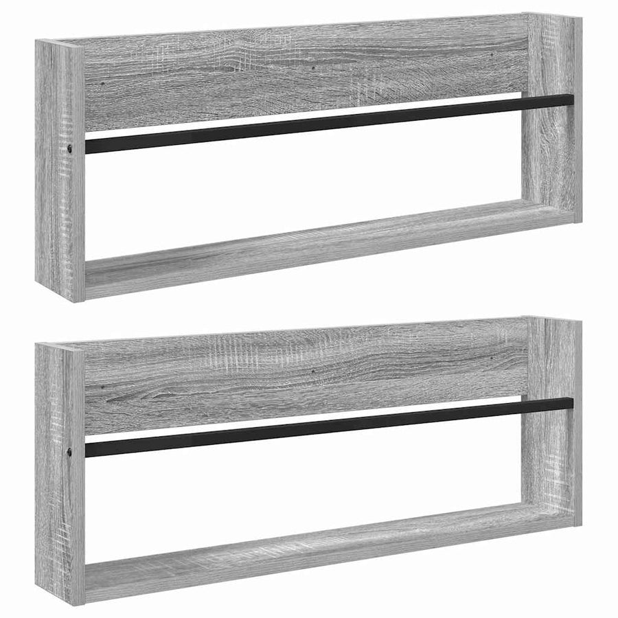 Tijdschrift Rek 2 Pcs Bewerkt Hout 80 x 12 x 30 cm Grijs sonoma