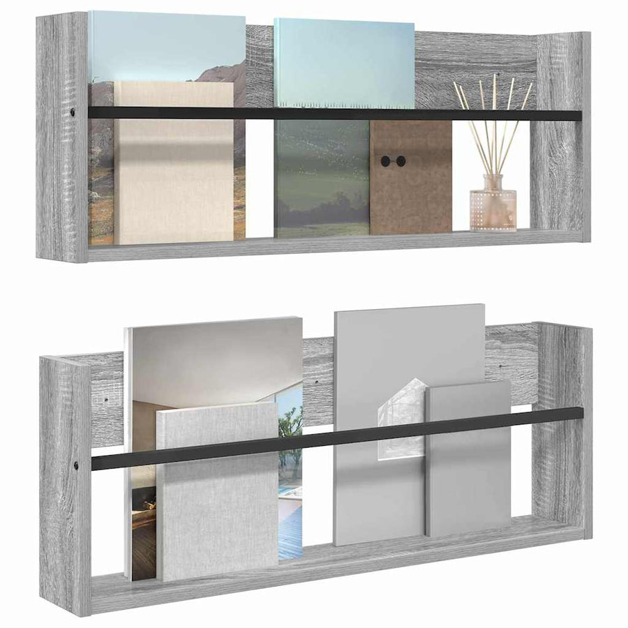 Tijdschrift Rek 2 Pcs Bewerkt Hout 80 x 12 x 30 cm Grijs sonoma