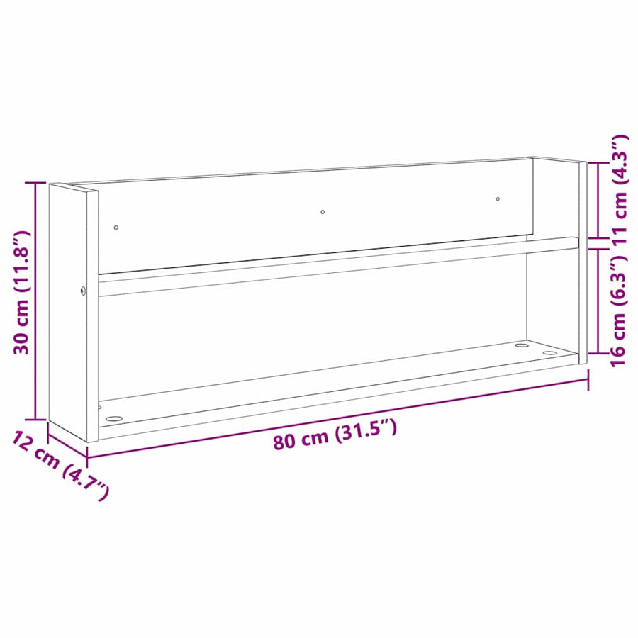 Tijdschrift Rek 2 Pcs Bewerkt Hout 80 x 12 x 30 cm Grijs sonoma