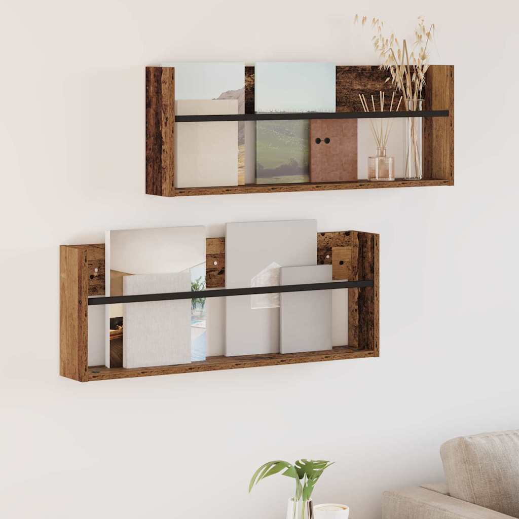 Tijdschrift Rek 2 Pcs Oudhout Bewerkt Hout 80 x 12 x 30 cm Oud hout