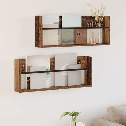 Tijdschrift Rek 2 Pcs Oudhout Bewerkt Hout 80 x 12 x 30 cm Oud hout