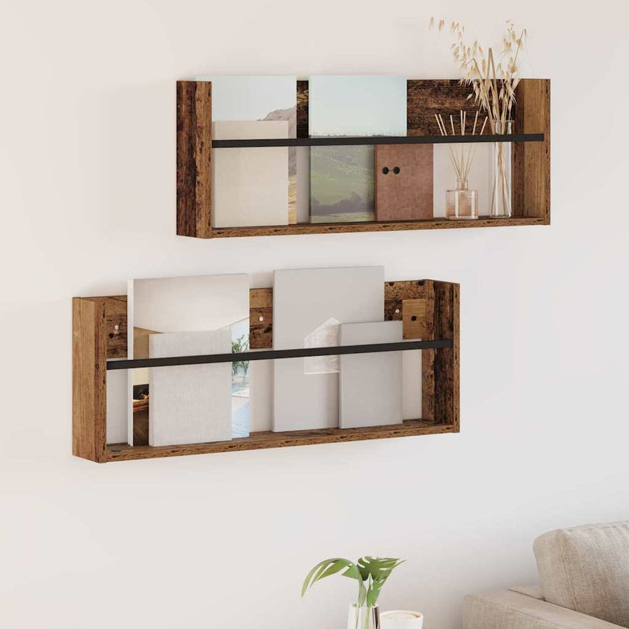 Tijdschrift Rek 2 Pcs Oudhout Bewerkt Hout 80 x 12 x 30 cm Oud hout
