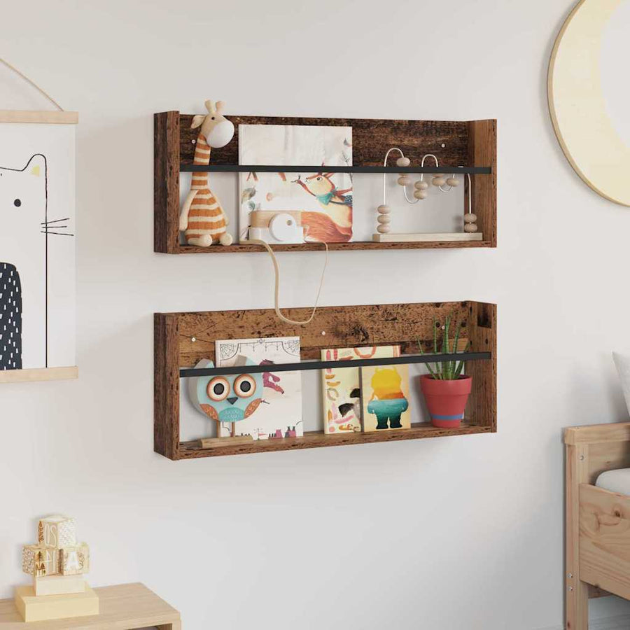 Tijdschrift Rek 2 Pcs Oudhout Bewerkt Hout 80 x 12 x 30 cm Oud hout