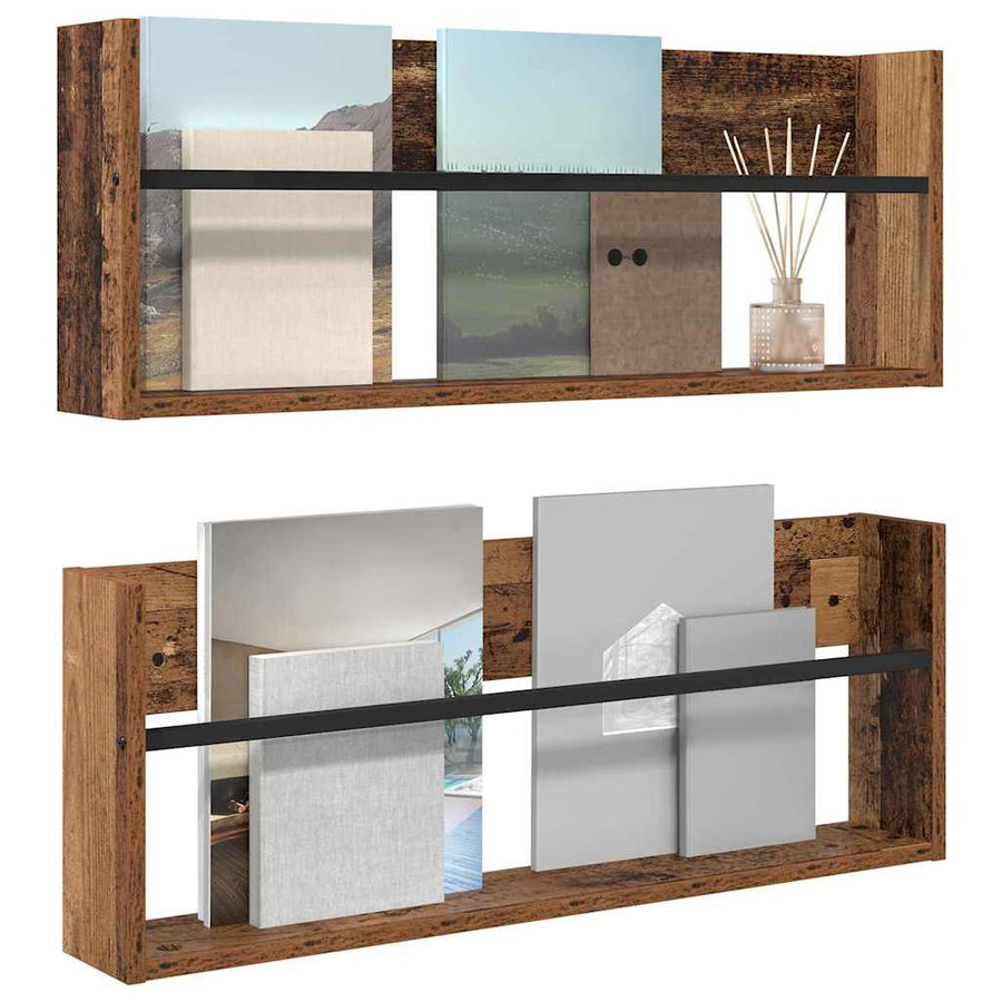 Tijdschrift Rek 2 Pcs Oudhout Bewerkt Hout 80 x 12 x 30 cm Oud hout