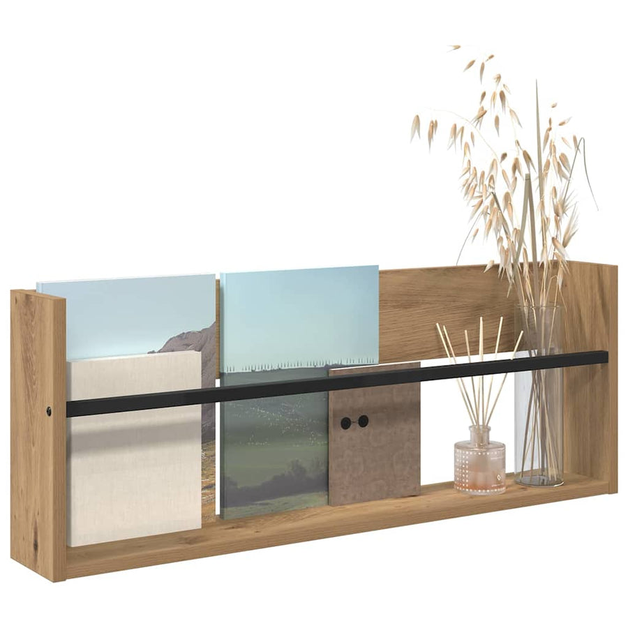 Tijdschrift Rek Artisan Eiken Bewerkt Hout 1 80 x 12 x 30 cm artisanaal eikenkleurig