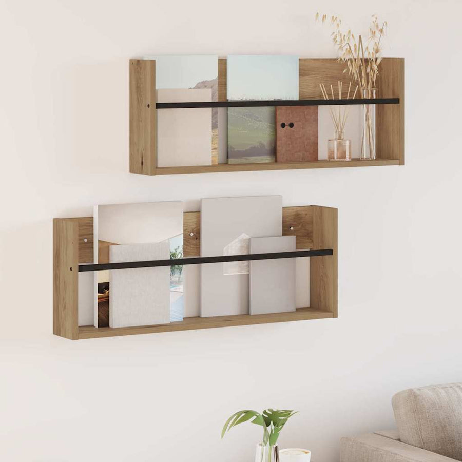 Tijdschrift Rek Met Plank 2 Pcs Artisan Eiken 80 x 12 x 30 cm artisanaal eikenkleurig