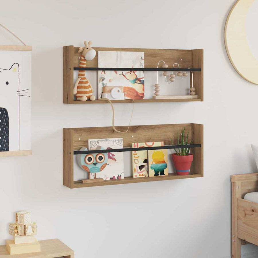 Tijdschrift Rek Met Plank 2 Pcs Artisan Eiken 80 x 12 x 30 cm artisanaal eikenkleurig
