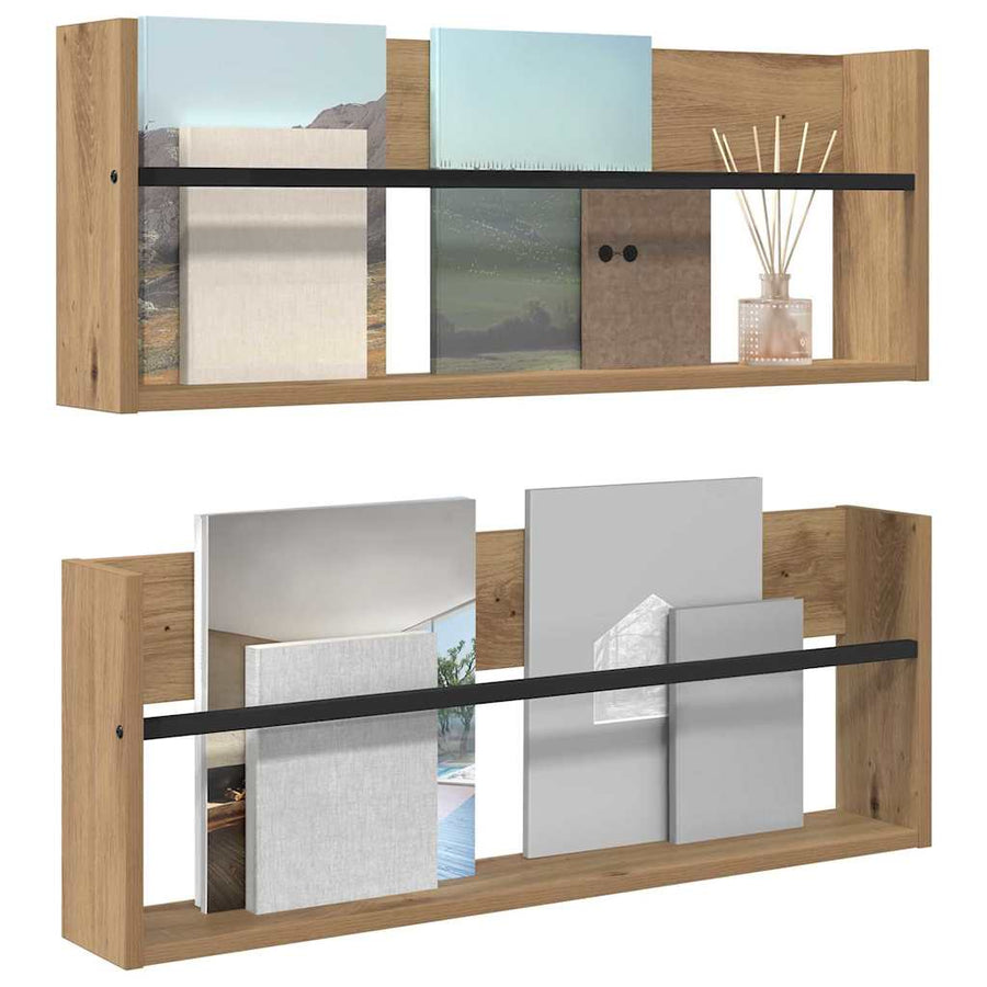 Tijdschrift Rek Met Plank 2 Pcs Artisan Eiken 80 x 12 x 30 cm artisanaal eikenkleurig