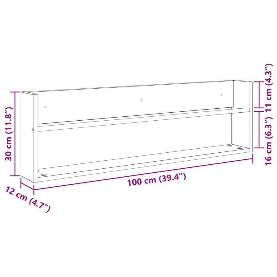 Tijdschrift Rek Bewerkt Hout 1 100 x 12 x 30 cm Zwart eiken