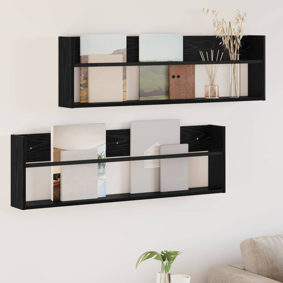 Tijdschrift Rek 2 Pcs Bewerkt Hout 100 x 12 x 30 cm Zwart eiken