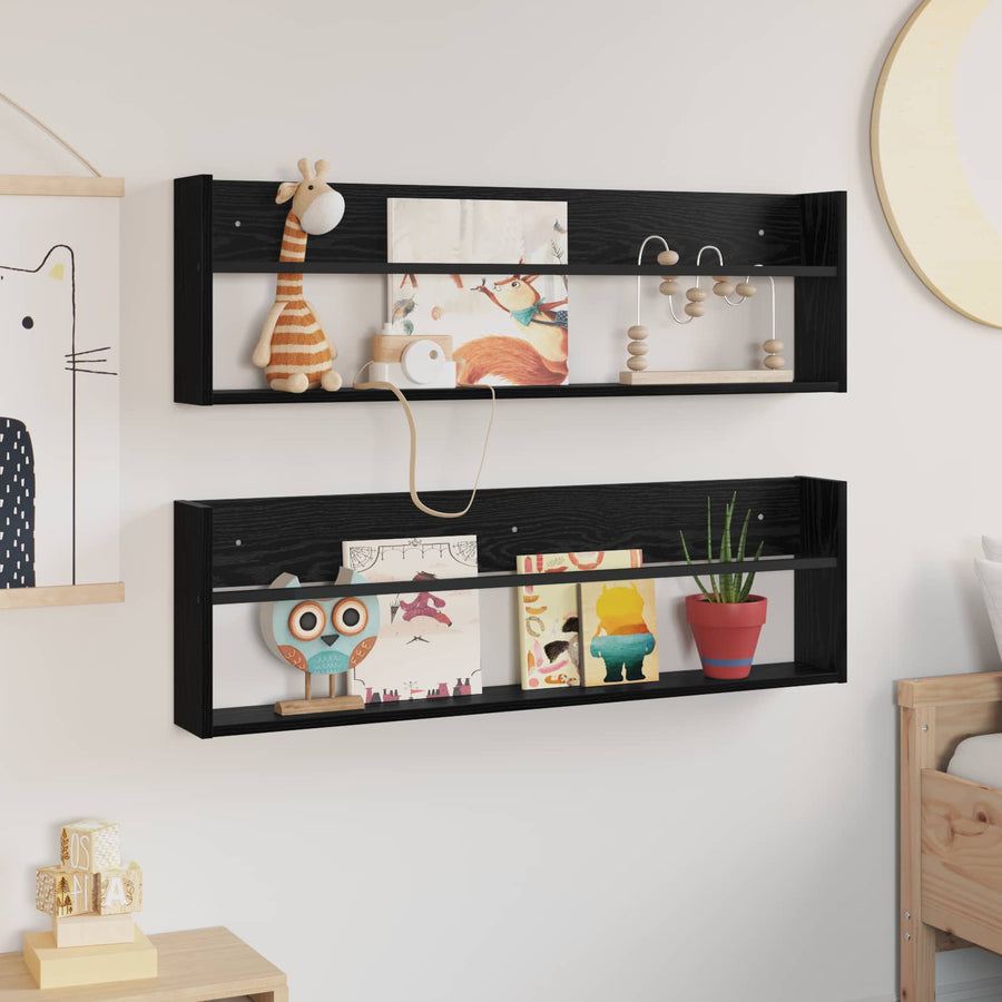 Tijdschrift Rek 2 Pcs Bewerkt Hout 100 x 12 x 30 cm Zwart eiken