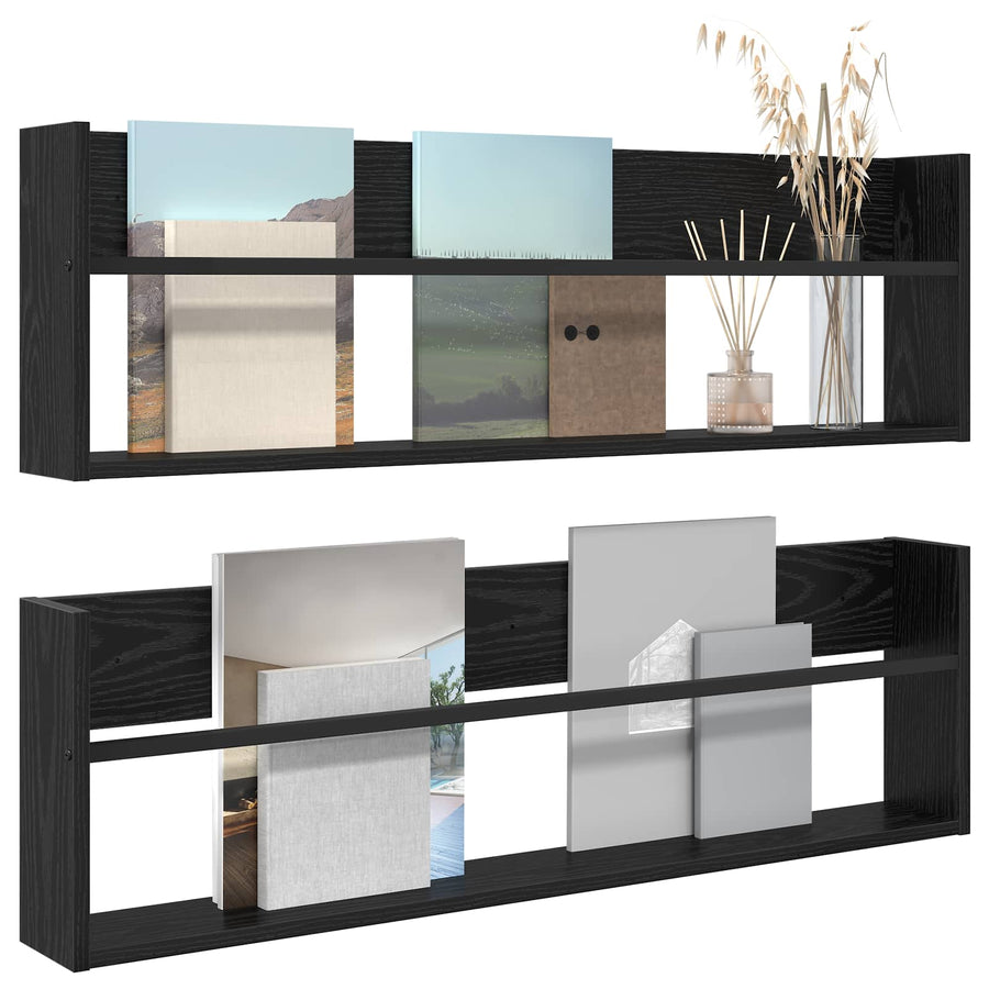 Tijdschrift Rek 2 Pcs Bewerkt Hout 100 x 12 x 30 cm Zwart eiken