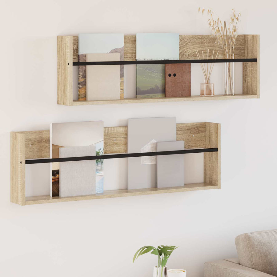 Tijdschrift Rek Met Plank 2 Pcs 100 x 12 x 30 cm Sonoma eiken