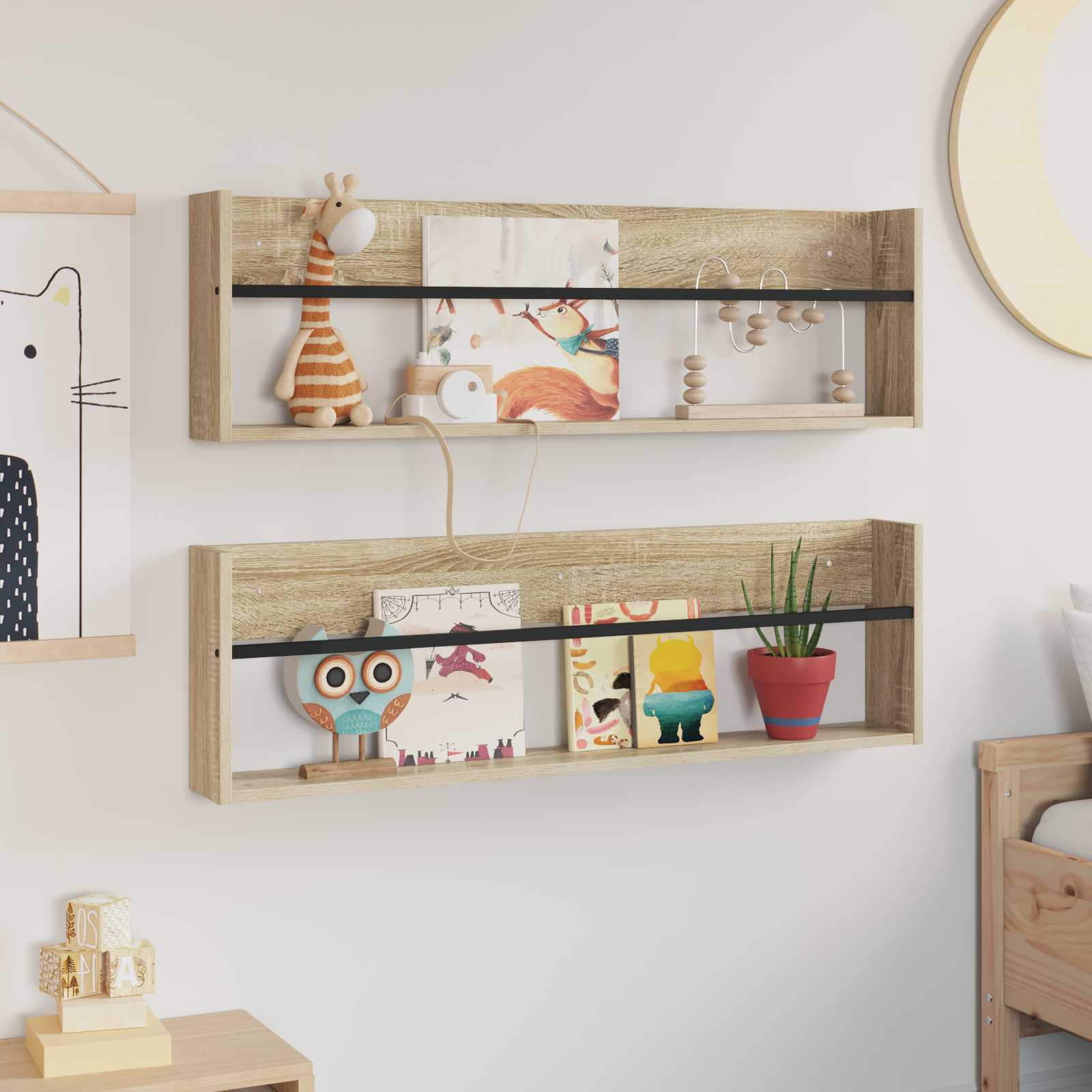 Tijdschrift Rek Met Plank 2 Pcs 100 x 12 x 30 cm Sonoma eiken