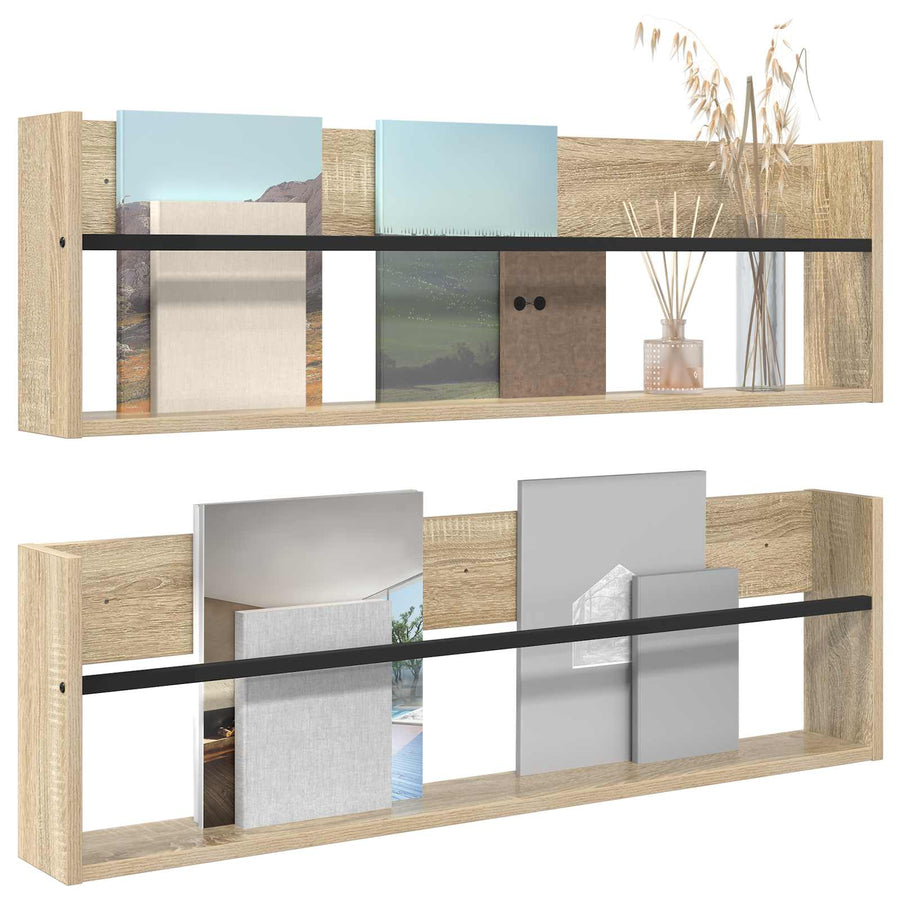 Tijdschrift Rek Met Plank 2 Pcs 100 x 12 x 30 cm Sonoma eiken