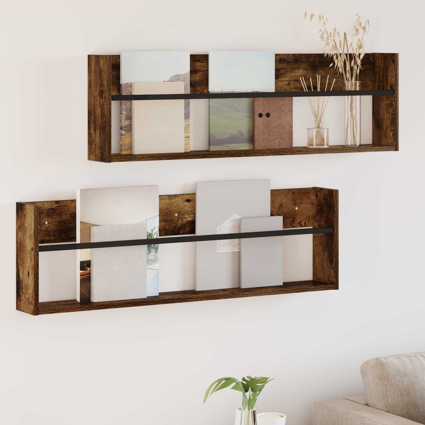Tijdschrift Rek Met Plank 2 Pcs 100 x 12 x 30 cm Gerookt eiken