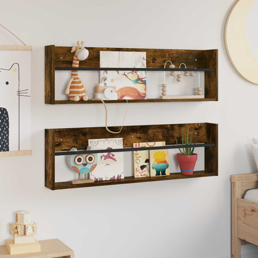 Tijdschrift Rek Met Plank 2 Pcs 100 x 12 x 30 cm Gerookt eiken