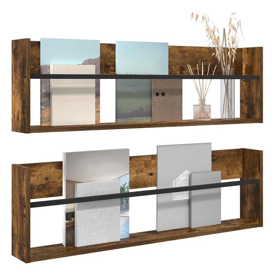 Tijdschrift Rek Met Plank 2 Pcs 100 x 12 x 30 cm Gerookt eiken