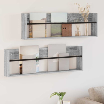 Tijdschrift Rek Met Plank 2 Pcs 100 x 12 x 30 cm Grijs sonoma