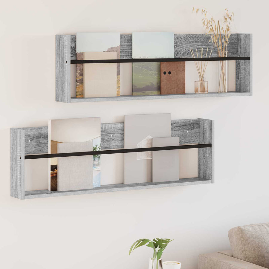 Tijdschrift Rek Met Plank 2 Pcs 100 x 12 x 30 cm Grijs sonoma