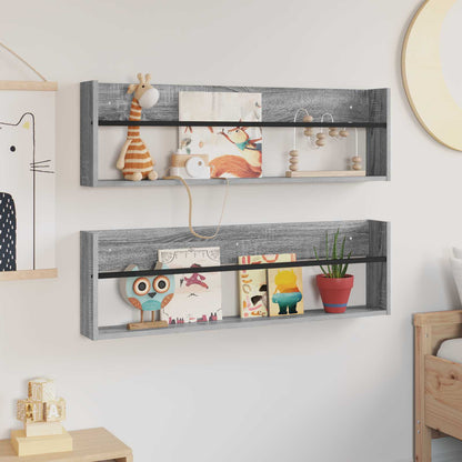 Tijdschrift Rek Met Plank 2 Pcs 100 x 12 x 30 cm Grijs sonoma