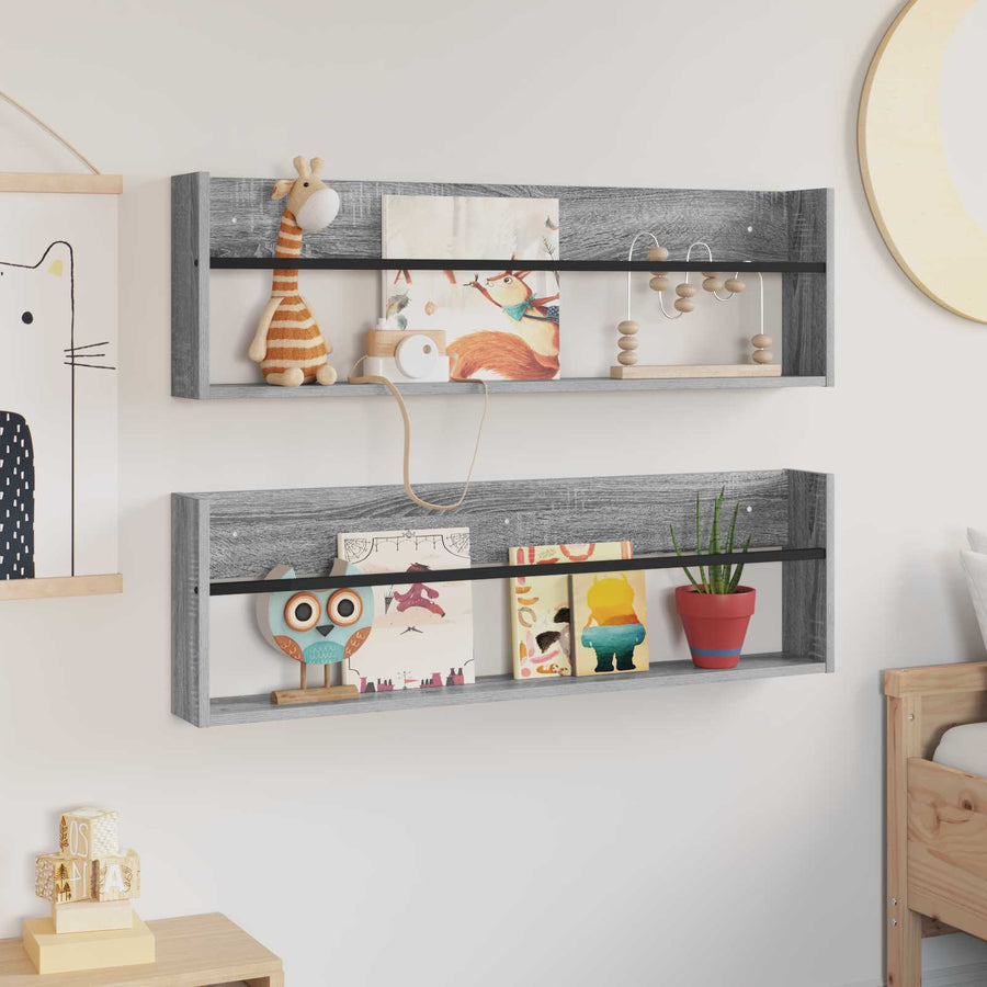 Tijdschrift Rek Met Plank 2 Pcs 100 x 12 x 30 cm Grijs sonoma