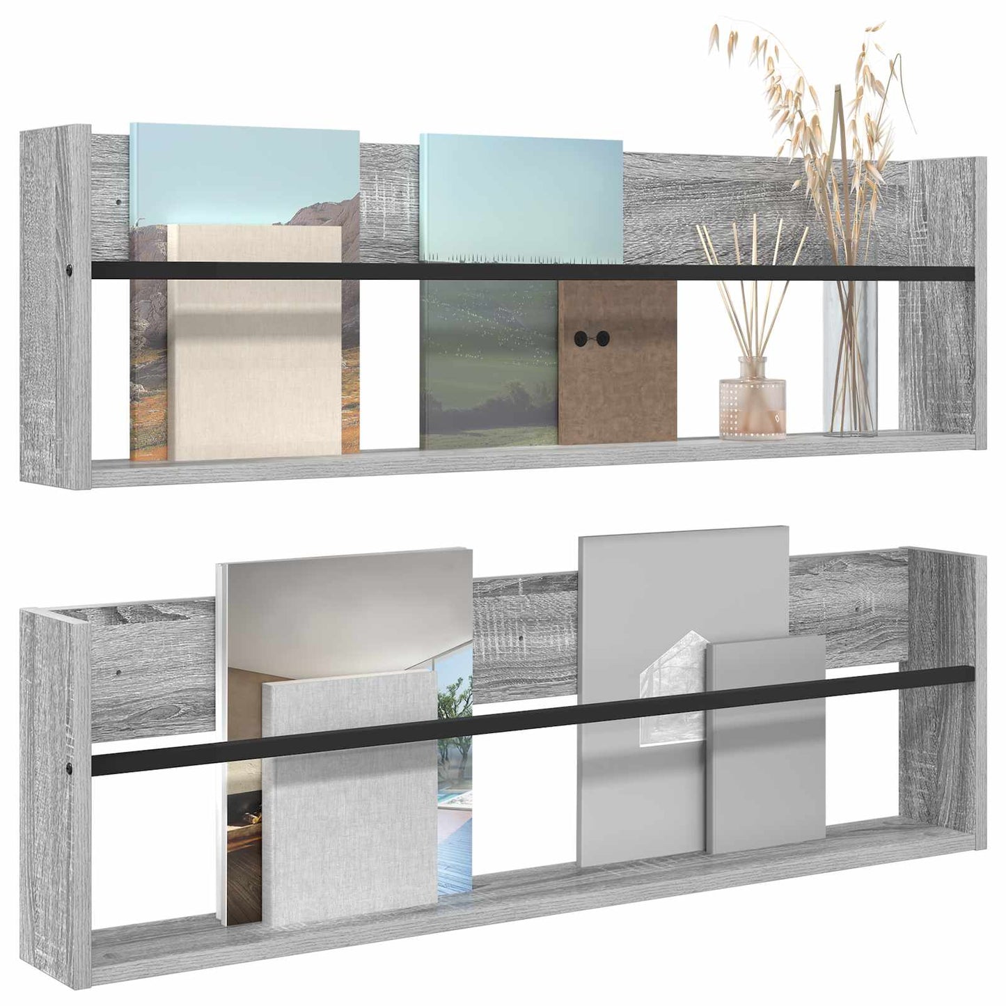 Tijdschrift Rek Met Plank 2 Pcs 100 x 12 x 30 cm Grijs sonoma