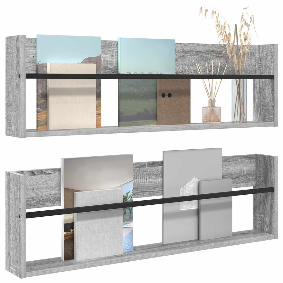 Tijdschrift Rek Met Plank 2 Pcs 100 x 12 x 30 cm Grijs sonoma