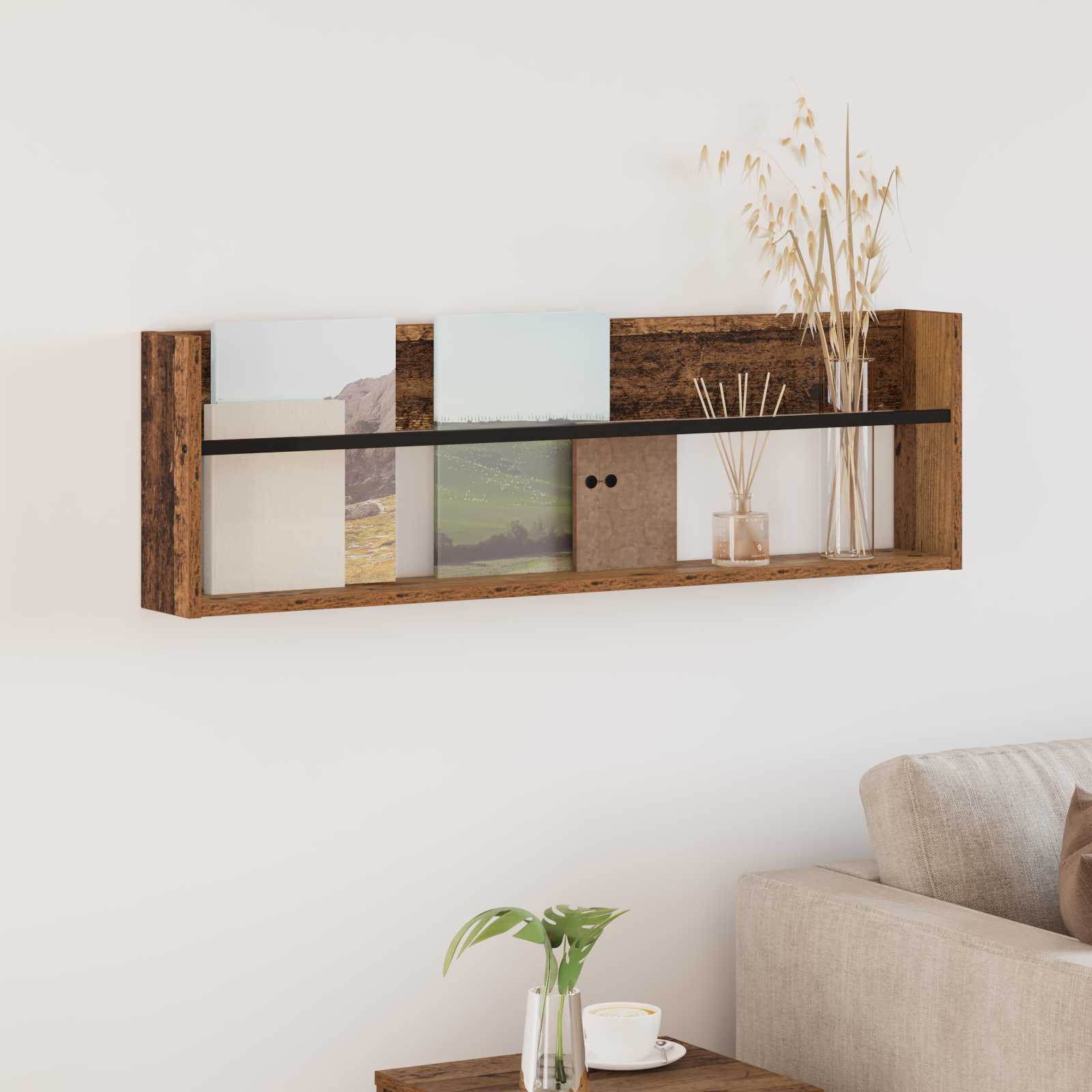 Tijdschrift Rek Met Plank Oudhout Bewerkt Hout 1 100 x 12 x 30 cm Oud hout
