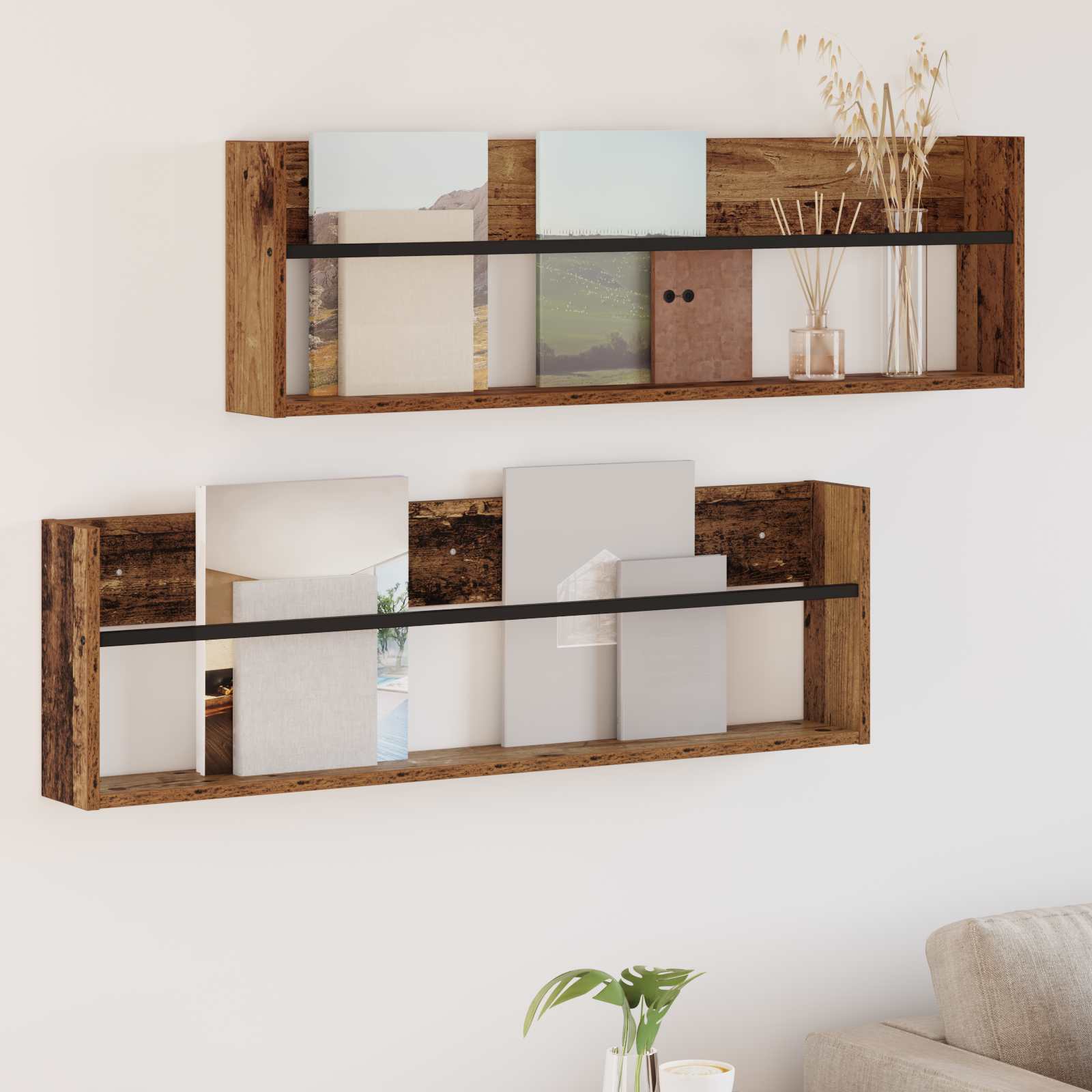 Tijdschrift Rek 2 Pcs Oudhout Bewerkt Hout 100 x 12 x 30 cm Oud hout