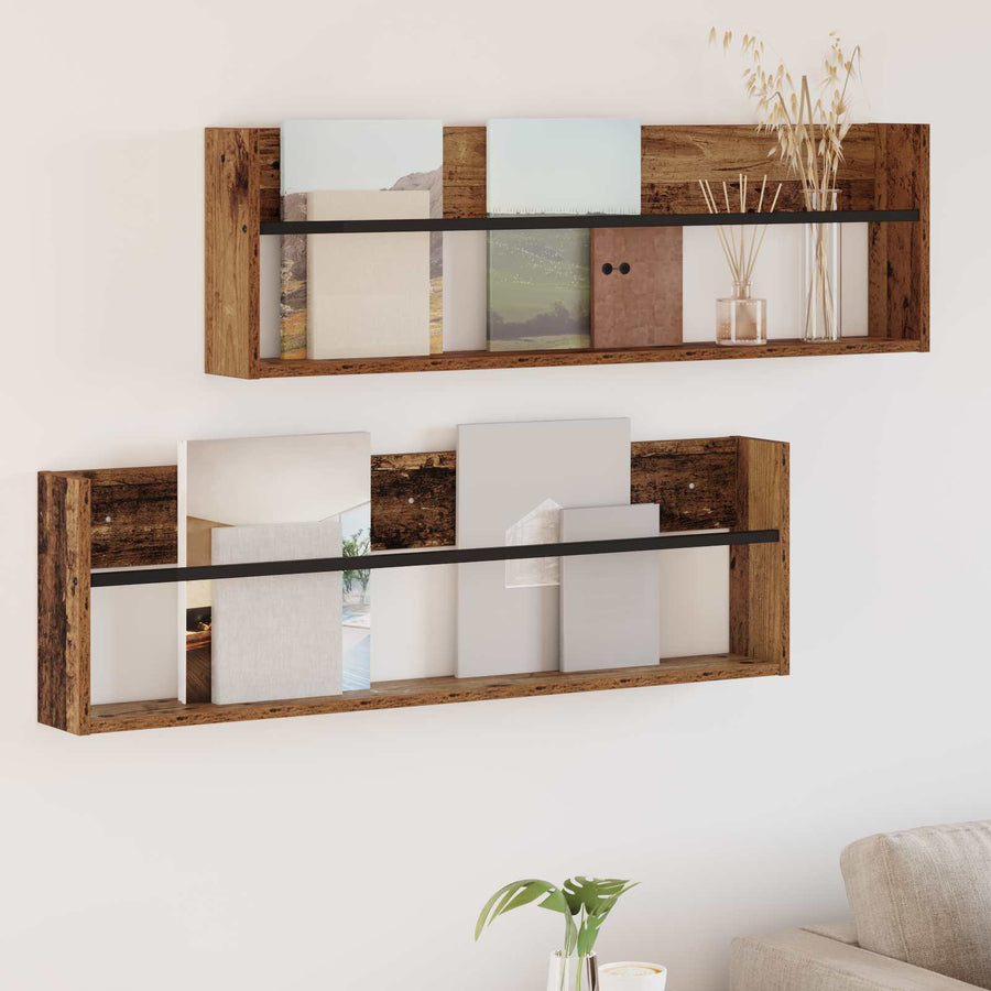 Tijdschrift Rek 2 Pcs Oudhout Bewerkt Hout 100 x 12 x 30 cm Oud hout