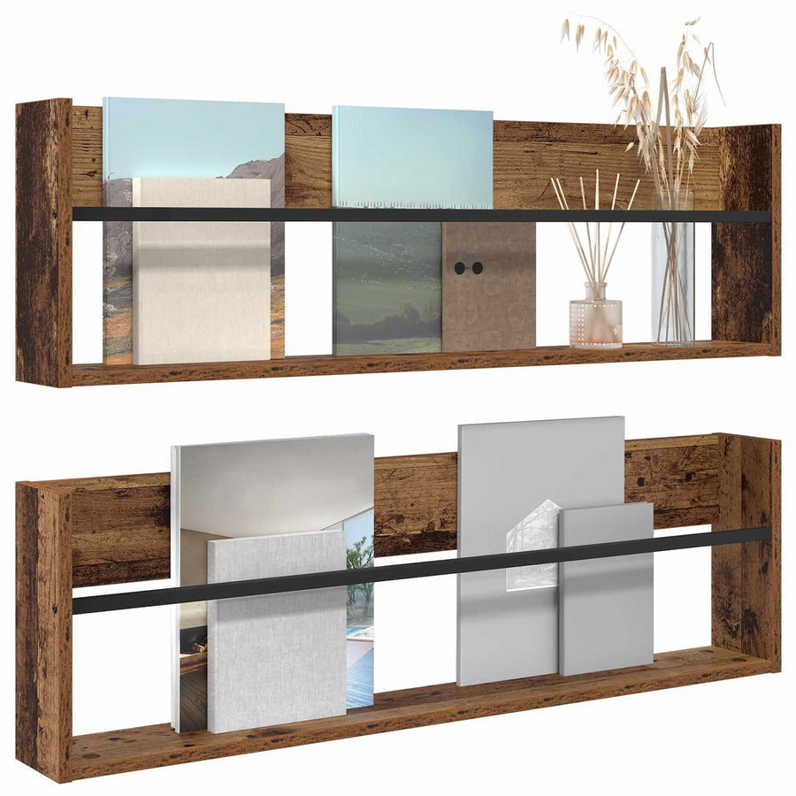 Tijdschrift Rek 2 Pcs Oudhout Bewerkt Hout 100 x 12 x 30 cm Oud hout