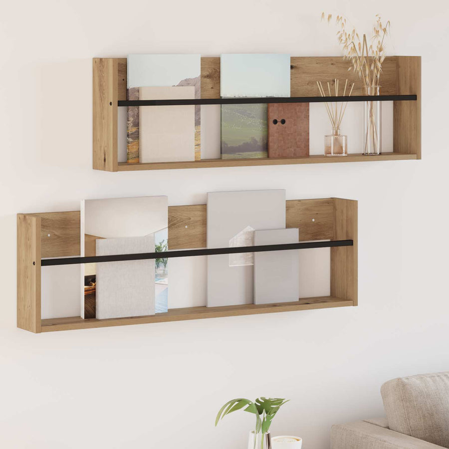 Tijdschrift Rek Met Plank 2 Pcs Artisan Eiken 100 x 12 x 30 cm artisanaal eikenkleurig