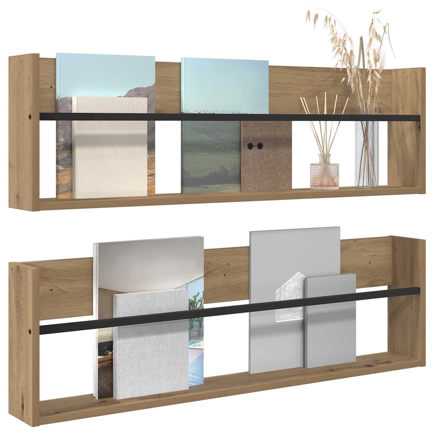 Tijdschrift Rek Met Plank 2 Pcs Artisan Eiken 100 x 12 x 30 cm artisanaal eikenkleurig