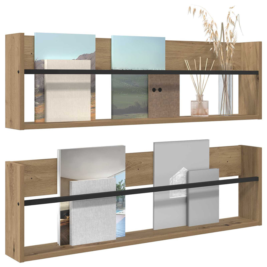 Tijdschrift Rek Met Plank 2 Pcs Artisan Eiken 100 x 12 x 30 cm artisanaal eikenkleurig
