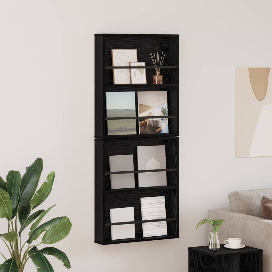 Tijdschrift Rek 2 Pcs Bewerkt Hout 60 x 12 x 70 cm Zwart eiken