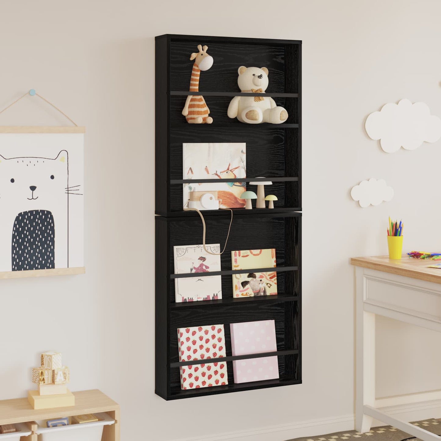 Tijdschrift Rek 2 Pcs Bewerkt Hout 60 x 12 x 70 cm Zwart eiken