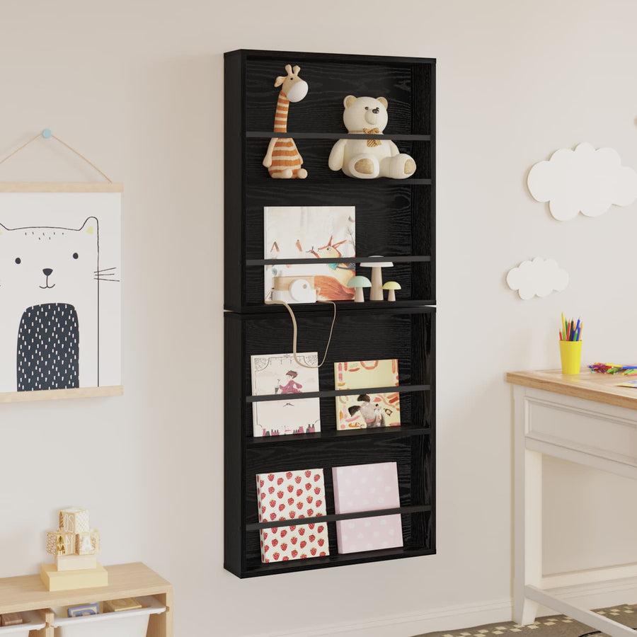 Tijdschrift Rek 2 Pcs Bewerkt Hout 60 x 12 x 70 cm Zwart eiken