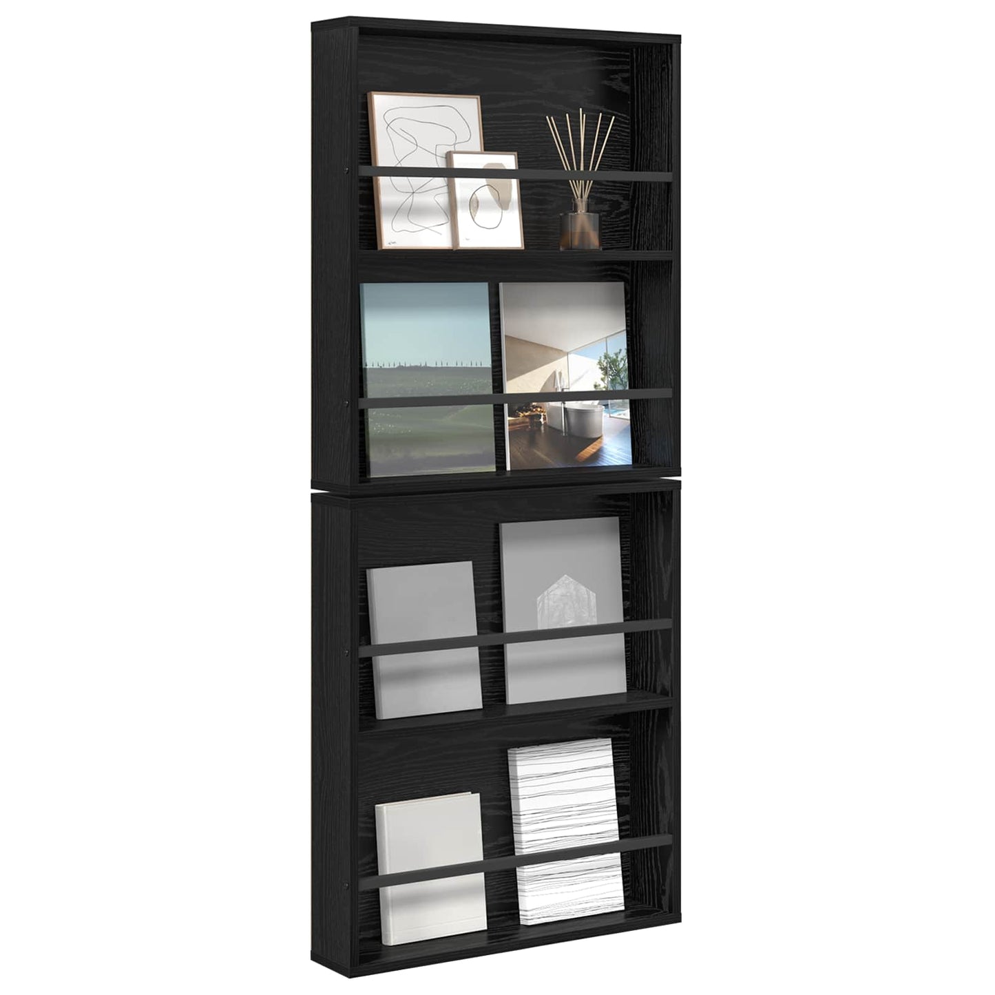 Tijdschrift Rek 2 Pcs Bewerkt Hout 60 x 12 x 70 cm Zwart eiken