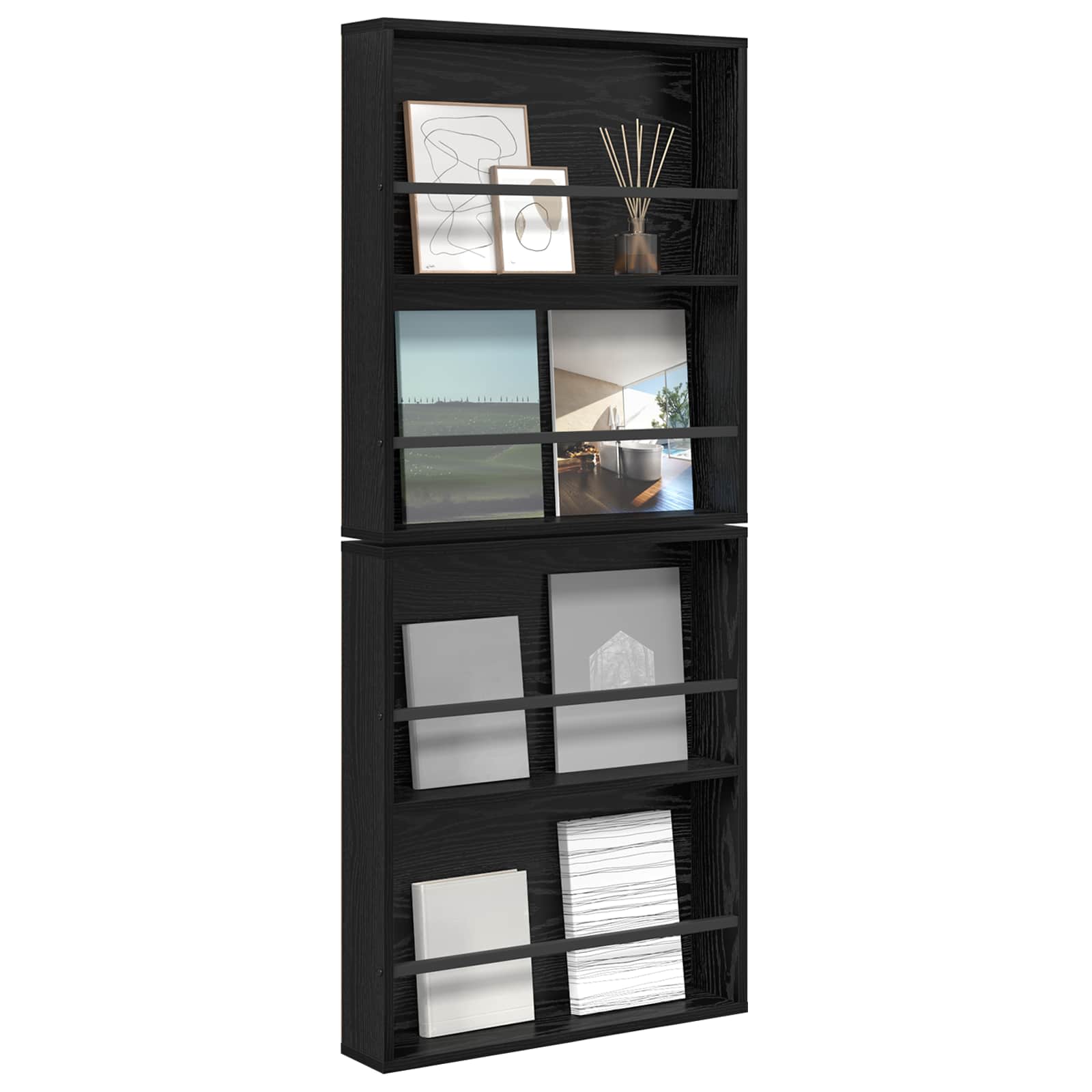Tijdschrift Rek 2 Pcs Bewerkt Hout 60 x 12 x 70 cm Zwart eiken