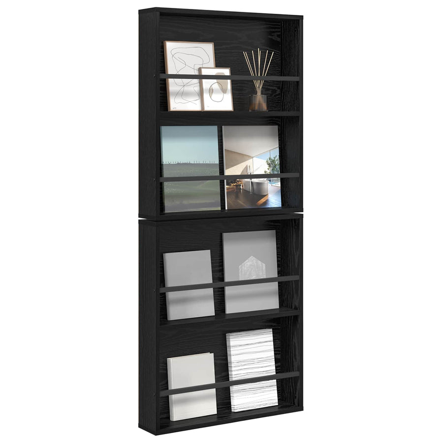 Tijdschrift Rek 2 Pcs Bewerkt Hout 60 x 12 x 70 cm Zwart eiken