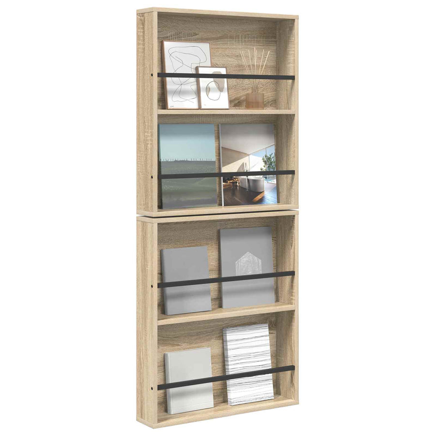 Tijdschrift Rek 2 Pcs Bewerkt Hout 60 x 12 x 70 cm Sonoma eiken