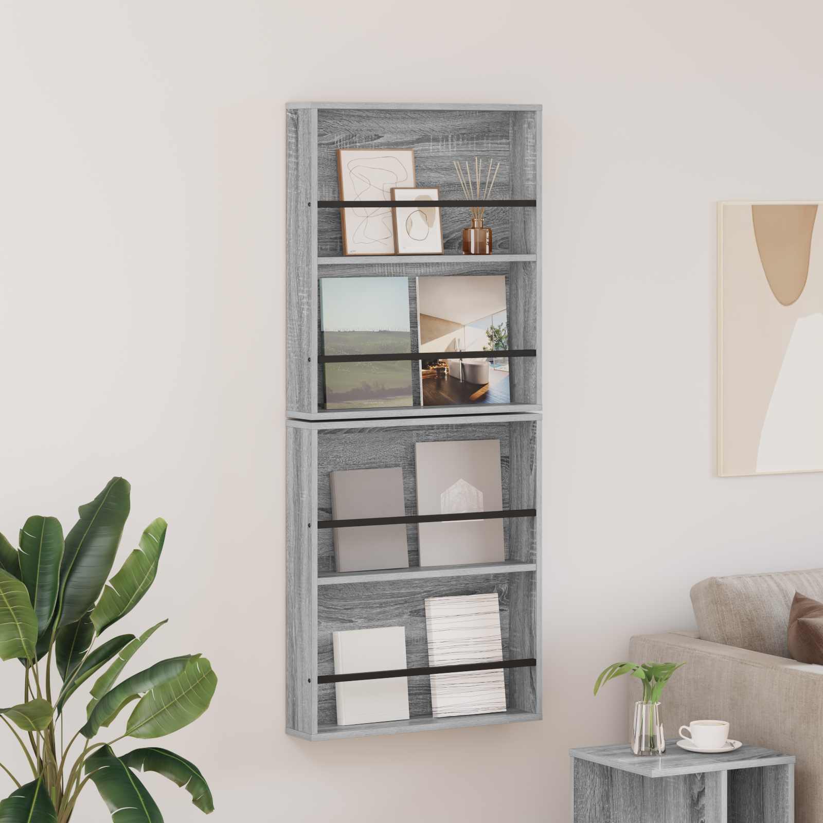 Tijdschrift Rek 2 Pcs Bewerkt Hout 60 x 12 x 70 cm Grijs sonoma