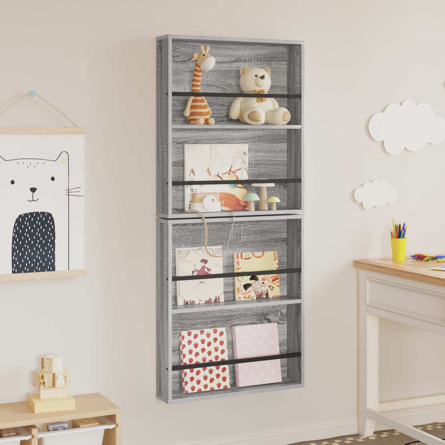 Tijdschrift Rek 2 Pcs Bewerkt Hout 60 x 12 x 70 cm Grijs sonoma