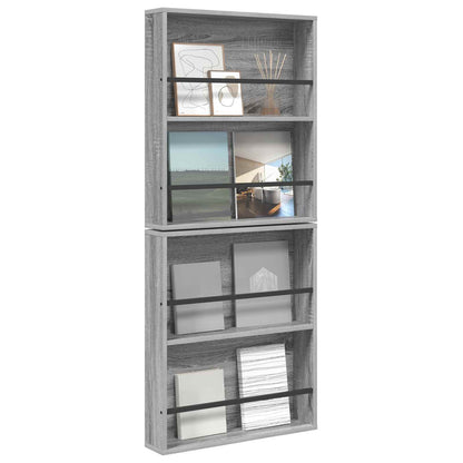 Tijdschrift Rek 2 Pcs Bewerkt Hout 60 x 12 x 70 cm Grijs sonoma