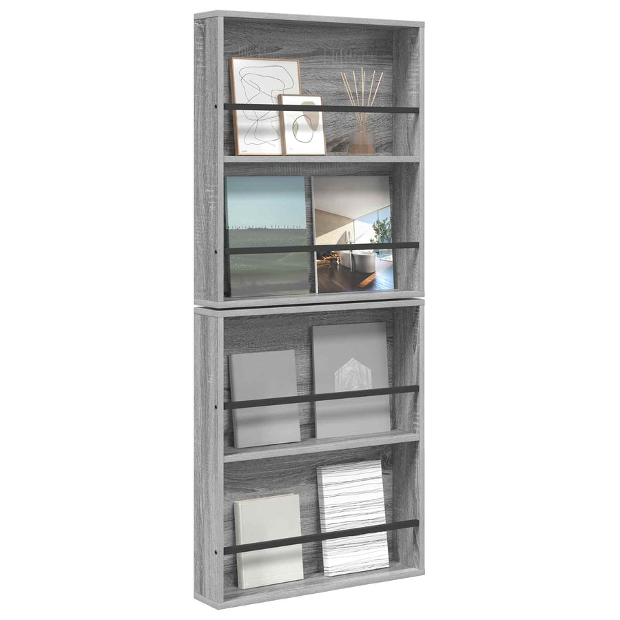 Tijdschrift Rek 2 Pcs Bewerkt Hout 60 x 12 x 70 cm Grijs sonoma