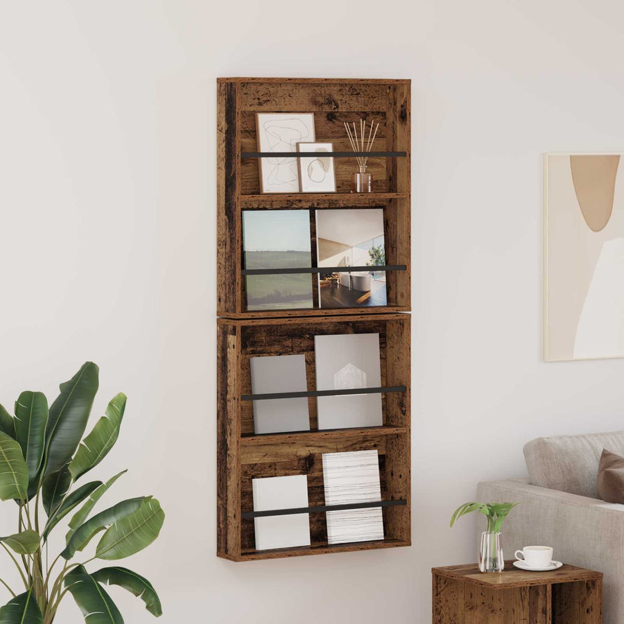 Tijdschrift Rek 2 Pcs Oudhout Bewerkt Hout 60 x 12 x 70 cm Oud hout