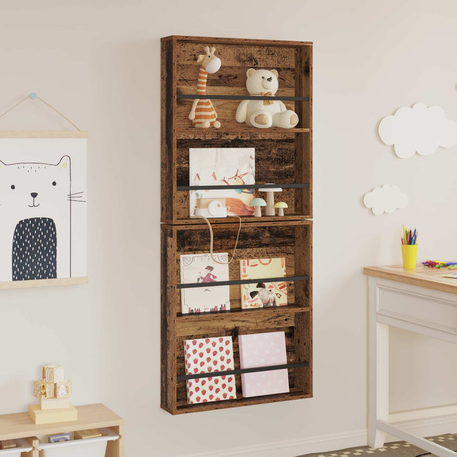 Tijdschrift Rek 2 Pcs Oudhout Bewerkt Hout 60 x 12 x 70 cm Oud hout